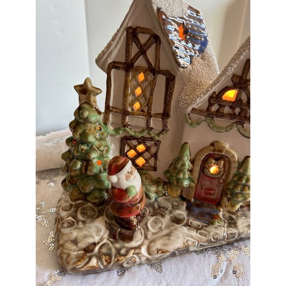Ceramic Christmas Village Light-Up House With Santa & Snowmen Large Vintage - Picture 8 of 12